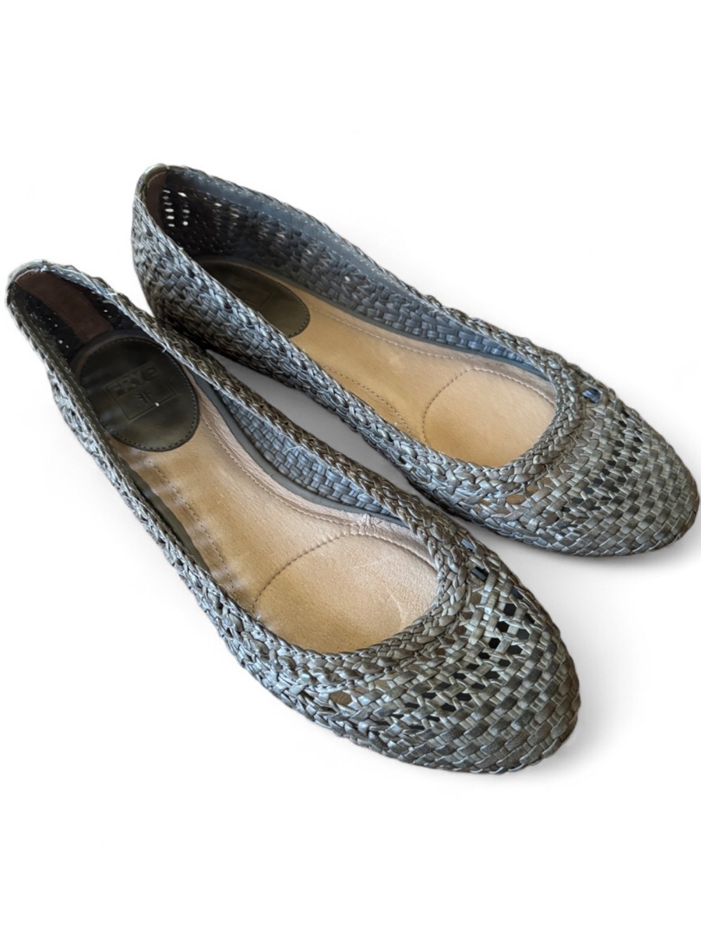 Frye Emma Woven Ballet Flat 10 Leather upper Taupe Coquette Buisness Casual